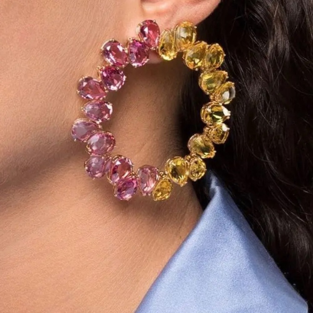 💖💛 Swarovski NWT NIB Pink & Yellow Millenia Hoop Earrings  ✨